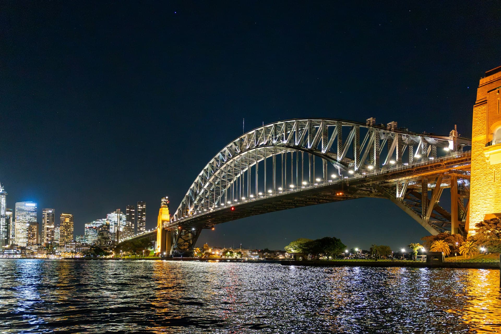 Sydney Harbour Bridge and city skyline at night