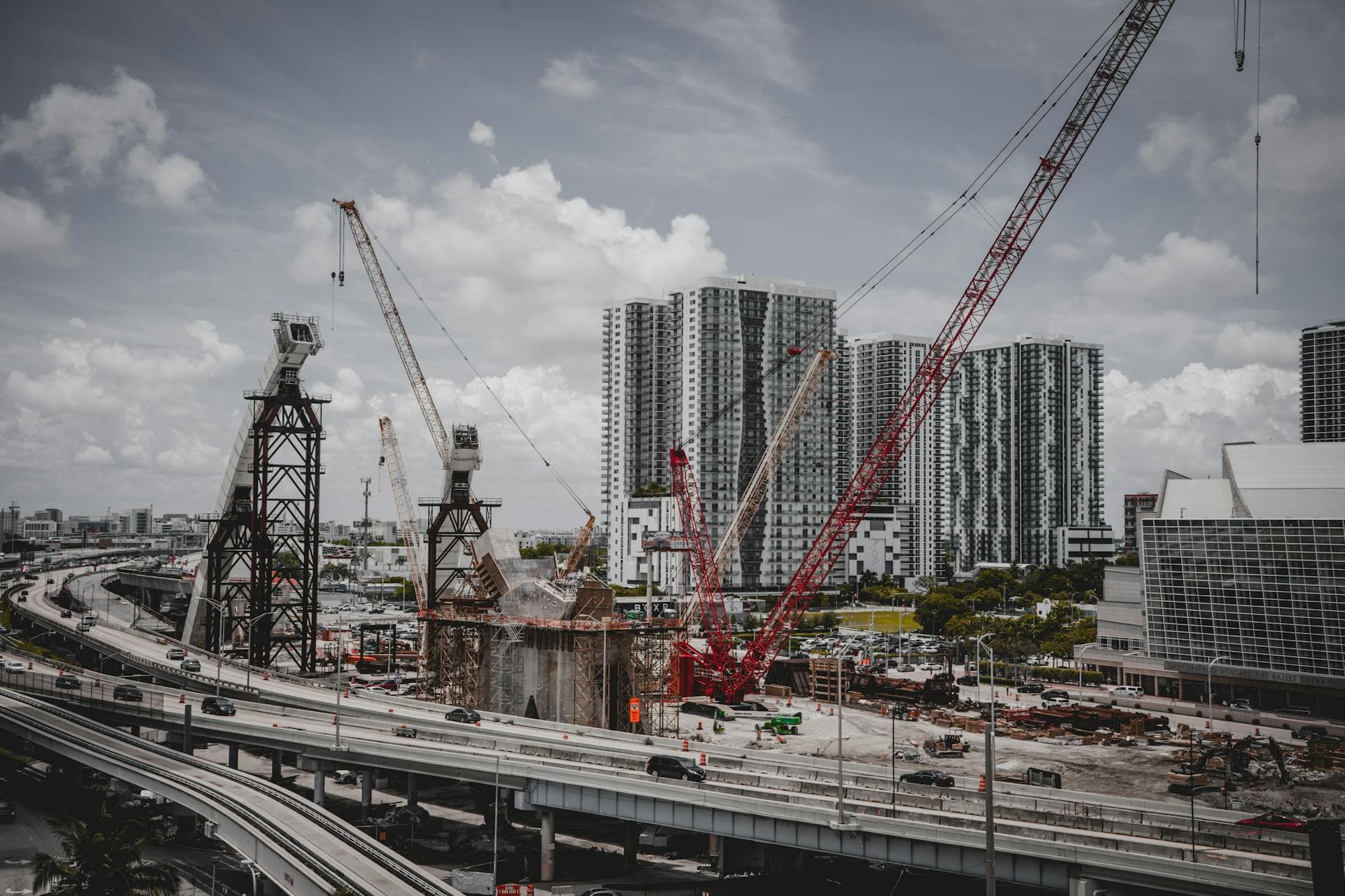Aerial view of large construction site