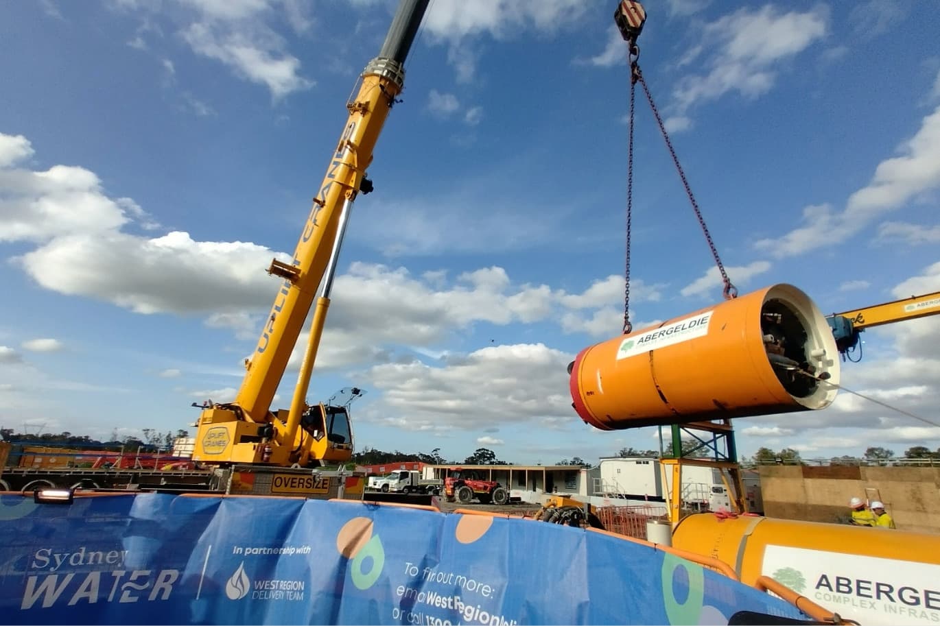 Crane lifting a tunnelling machine on the Austral Leppington site